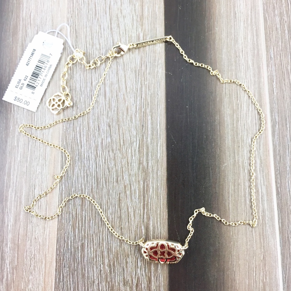 Kendra Scott Elisa Ruby red gold necklace July - Picture 3 of 4